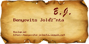 Benyovits Jolánta névjegykártya